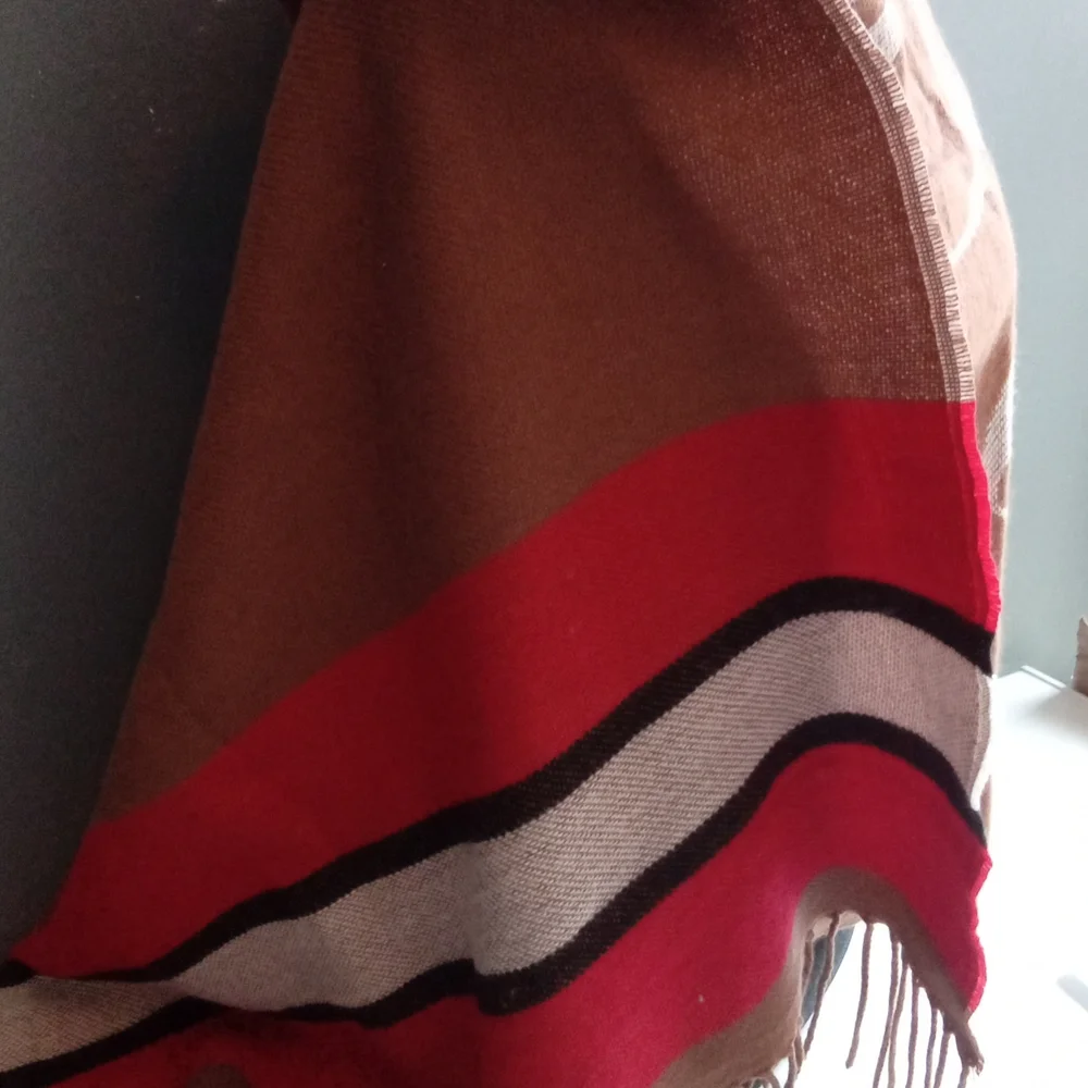Victoria's Secret Pink Oversized Blanket Scarf Wrap Tan White Pink Stripe Fringe